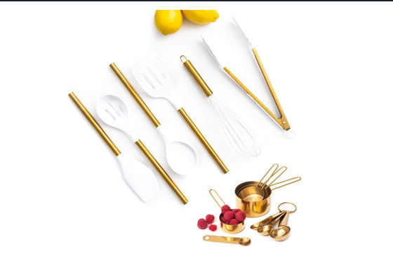 White and Gold silicone kitchen utensil sets gold utensil holder